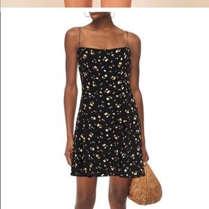Reformation Black mini dress with yellow flowers